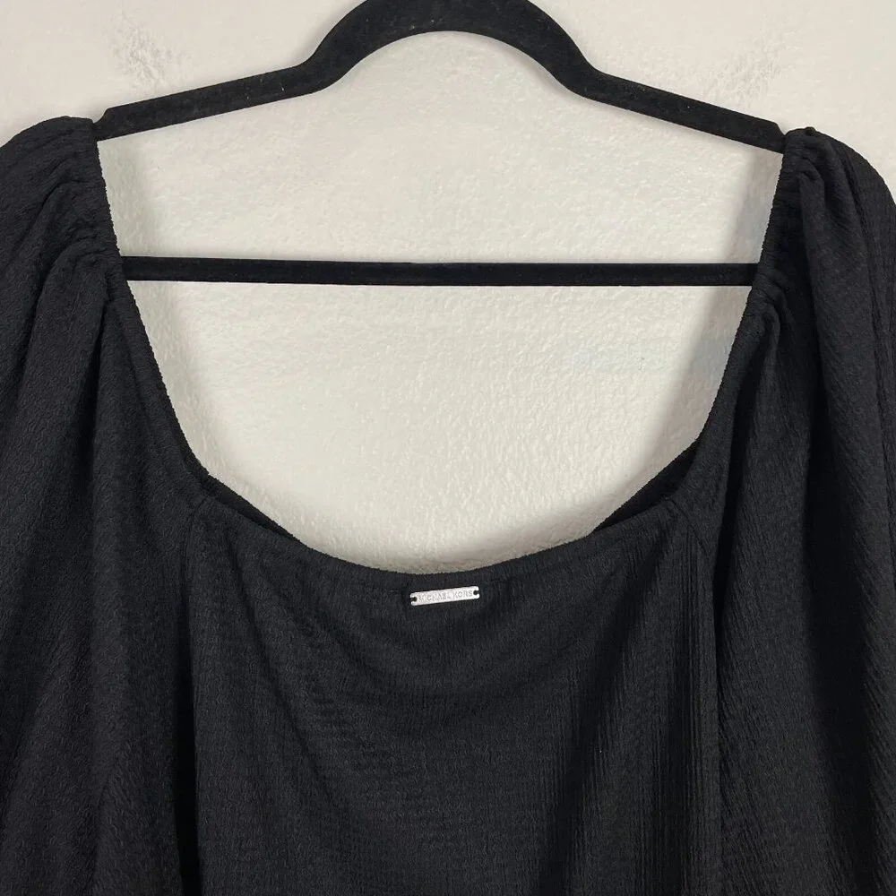 Michael Kors Womens Plus 4X Black Square‎ Neck Blouse Long Sleeve Shirt Top
